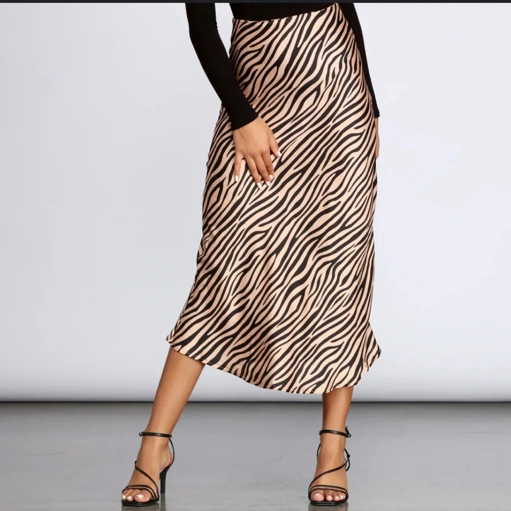 Nine West A-Line Midi Skirt in Brown and Tan